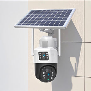 Dual Lens 4G Sim Card 360 Rotating Camera Solar Panel Outdoor Low Powered Cam Color Night Vision PIR Alarm 2 Way Audio Solar Camera